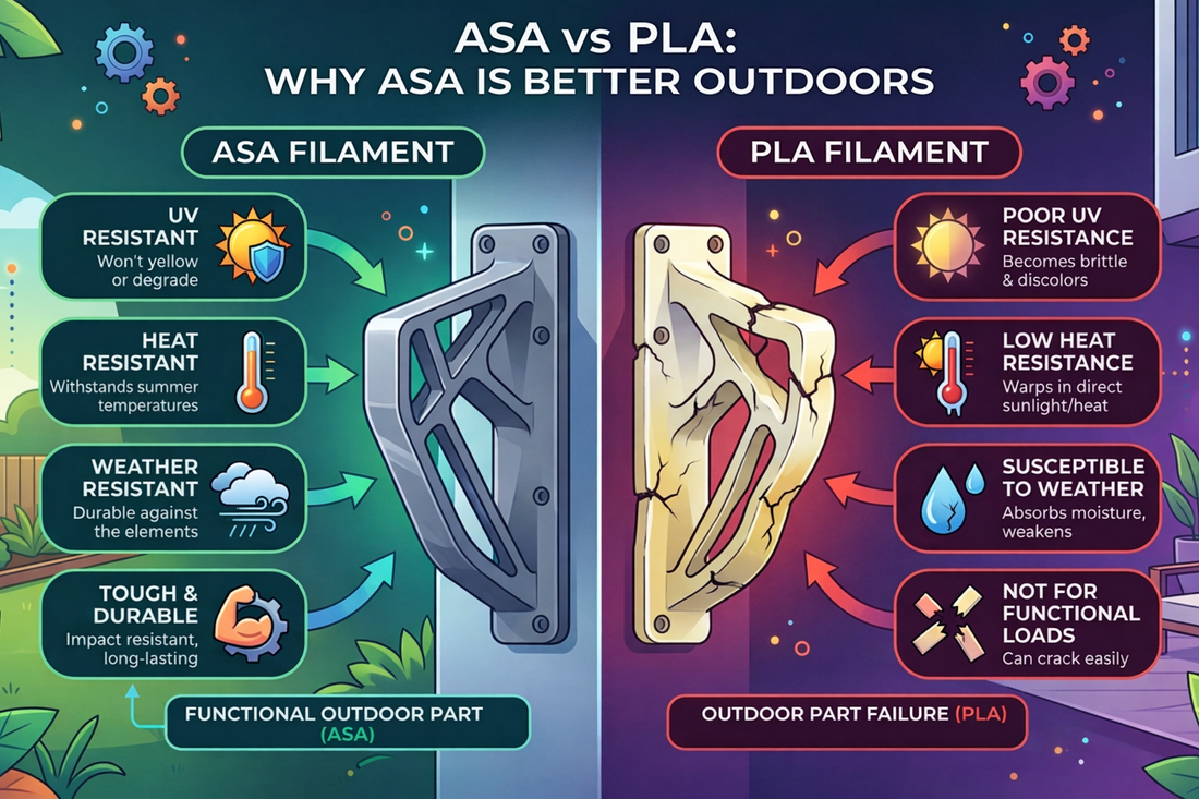 Comparison of ASA versus PLA 3D printing plastic for outdoor and marine accessories