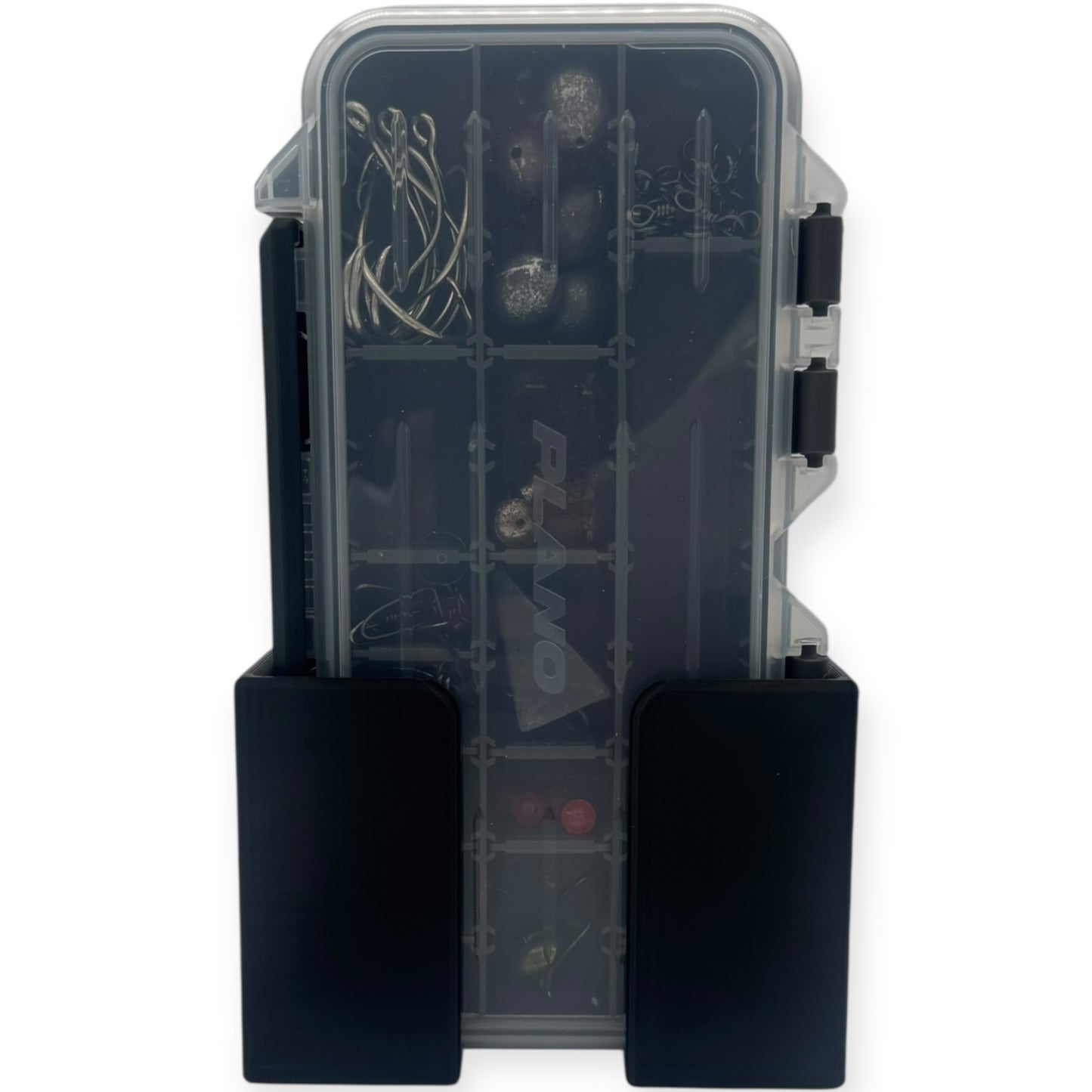 Vertical mount Plano 3400 3500 3600 3700 tackle box holder by ShoreWright, marine-grade ASA