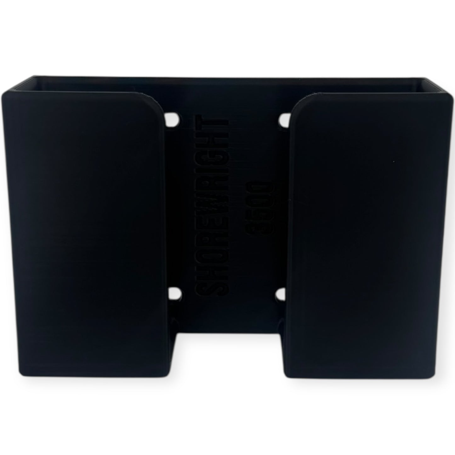 Vertical mount Plano 3400 3500 3600 3700 tackle box holder by ShoreWright, marine-grade ASA, studio view 2