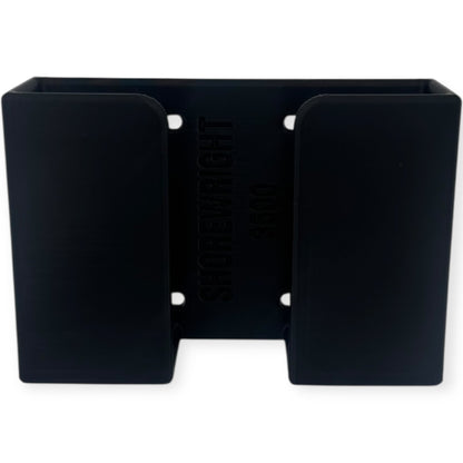 Vertical mount Plano 3400 3500 3600 3700 tackle box holder by ShoreWright, marine-grade ASA, studio view 2