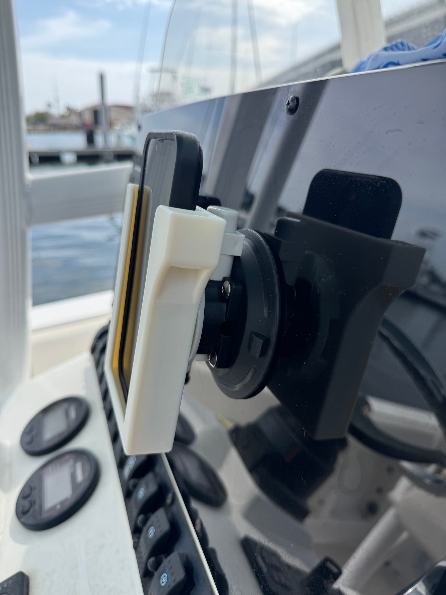 ShoreWright boat phone holder with sunglasses hook, marine-grade ASA dashboard mount, view 8