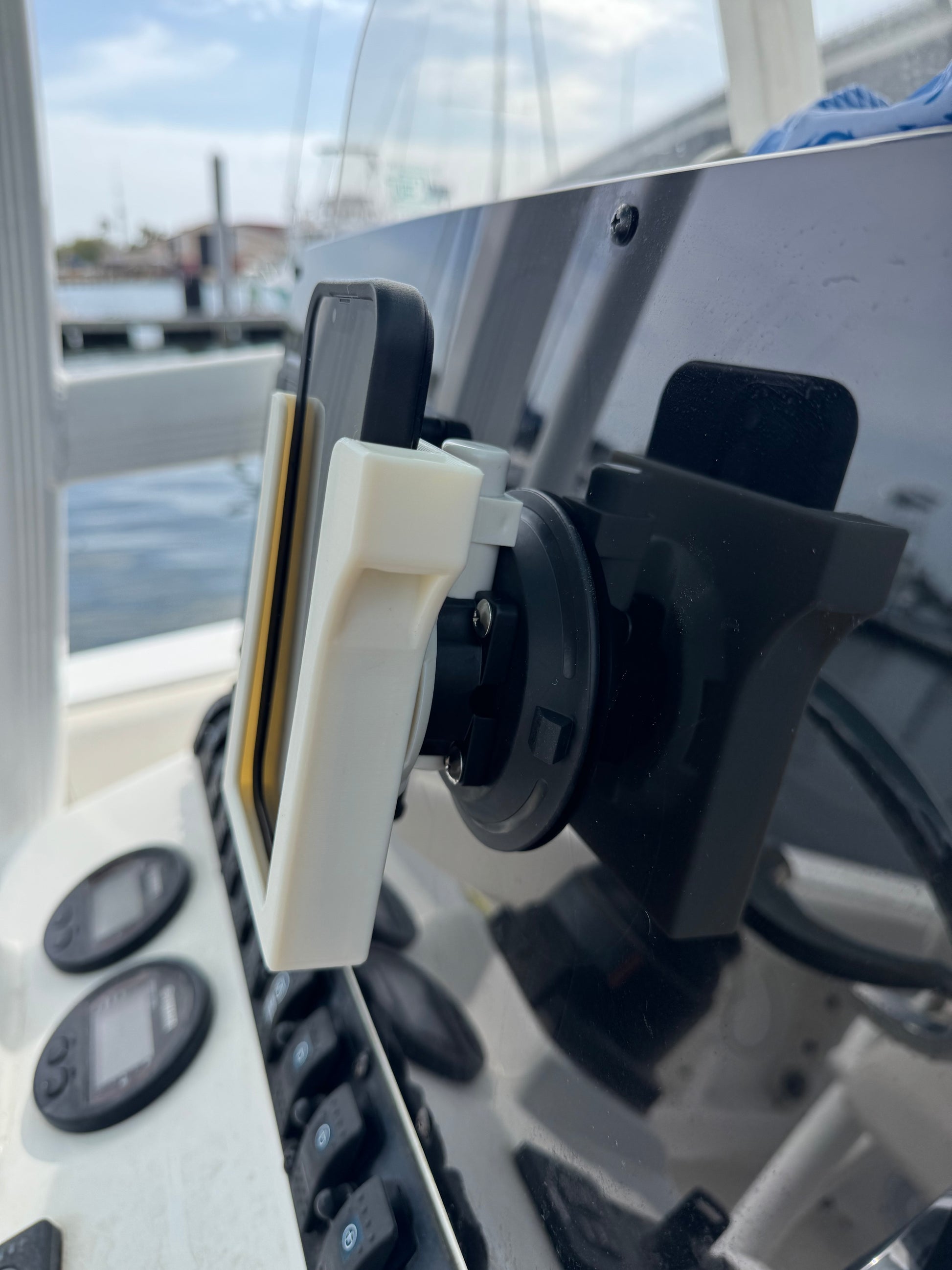 ShoreWright boat phone holder with sunglasses hook, marine-grade ASA dashboard mount, view 8