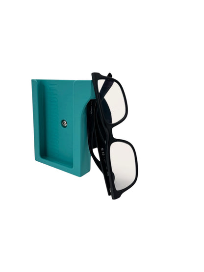 ShoreWright boat phone holder with sunglasses hook, marine-grade ASA dashboard mount, teal color option installed