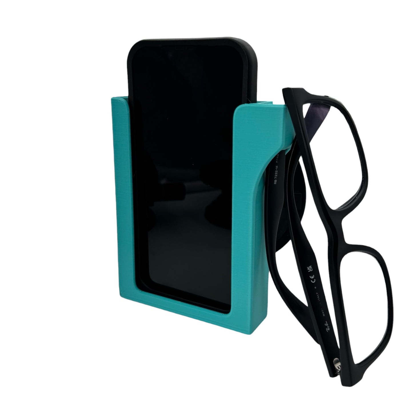 ShoreWright boat phone holder with sunglasses hook, marine-grade ASA dashboard mount, teal color option
